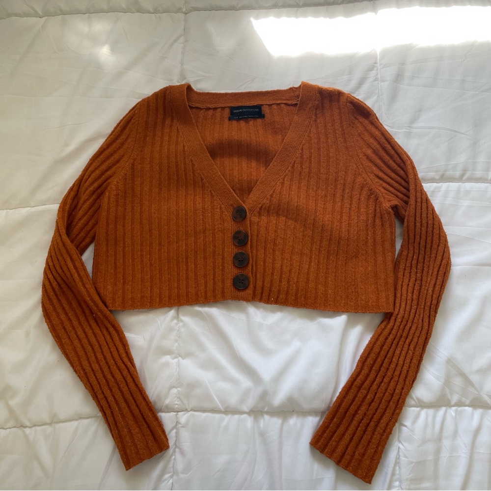 Urban Outfitters Cropped Orange Cardigan